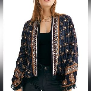 Free people ray of light Embellished Fringe trim jacket